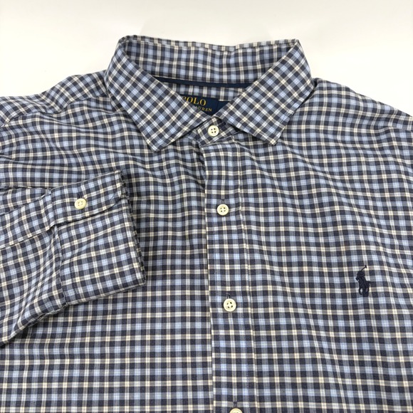 Polo Ralph Lauren Other - Polo Ralph Lauren Mens XXL Slim Fit Gingham‎ Button Down Shirt Blue Check Cotton